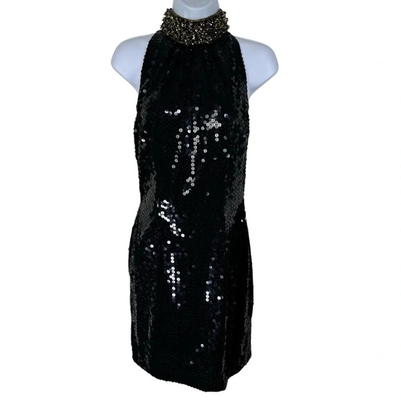 Scale Black Sequined Dress Women’s Size 8 - Picture 1 of 5